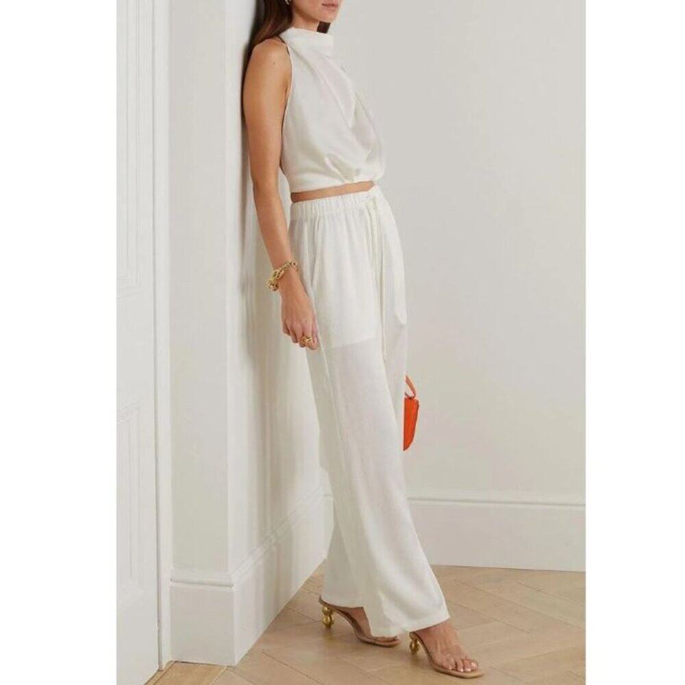 New Cult Gaia Minaya hammered stretch-satin wide-leg pants Ivory XS